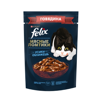 FELIX Мясные Ломтики влажный корм для взрослых кошек, с говядиной 75гр