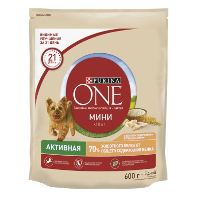 Purina ONE® для собак мелких пород с активным образом жизни, с высоким содержанием курицы и с рисом