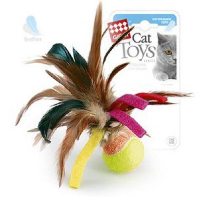 GiGwi Игрушка для кошек Мячик с перьями