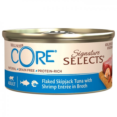 CORE SIGNATURE SELECTS консервы из тунца с креветками в виде кусочков в бульоне для кошек 79 г
