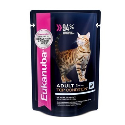 Eukanuba Adult Top Condition влажный рацион с кроликов в соусе для взрослых кошек, 85г