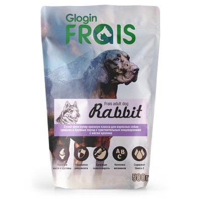 Frais Glogin Adult Dog Rabbit Сухой корм для взрослых собак средних и крупных пород с чувствительным пищеварением с мясом кролика