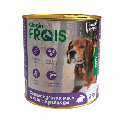 Frais Holistic Dog для собак Консервированный корм, сочные кусочки мяса в желе с кроликом, 850 г