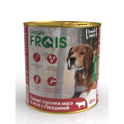 Frais Holistic Dog для собак Консервированный корм, сочные кусочки мяса в желе с говядиной, 850 г