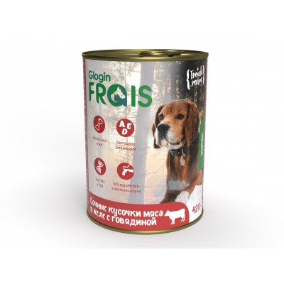Frais Holistic Dog для собак Консервированный корм, сочные кусочки мяса в желе с говядиной, 420 г