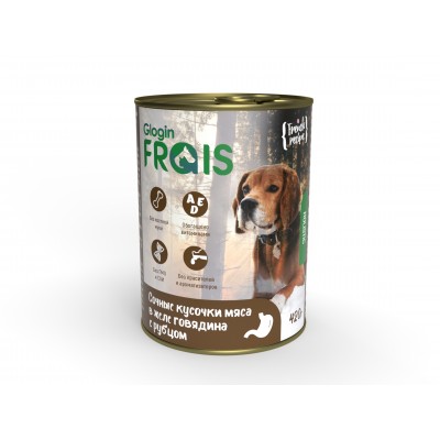 Frais Holistic Dog для собак Консервированный корм, сочные кусочки мяса в желе говядина с рубцом, 420 г