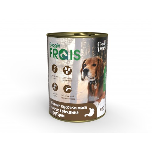Frais Holistic Dog для собак Консервированный корм, сочные кусочки мяса в желе говядина с рубцом, 420 г
