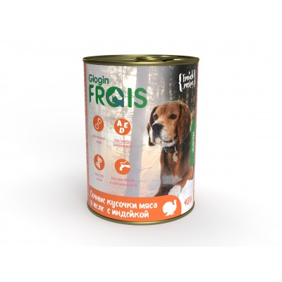 Frais Holistic Dog для собак Консервированный корм, сочные кусочки мяса в желе с индейки, 420 г