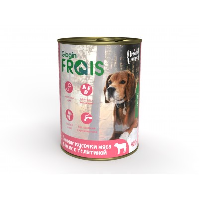 Frais Holistic Dog для собак Консервированный корм, сочные кусочки мяса в желе с телятиной, 420 г