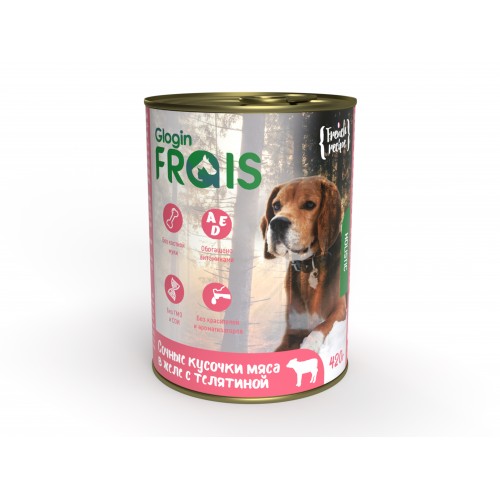 Frais Holistic Dog для собак Консервированный корм, сочные кусочки мяса в желе с телятиной, 420 г
