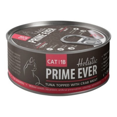 Prime Ever 1B Тунец с крабом в желе влажный корм для кошек всех возрастов, 80 гр