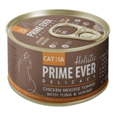 Prime Ever 1A Delicacy Мусс цыпленок с тунцом и креветками влажный корм для кошек всех возрастов, 80 гр