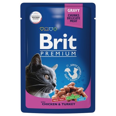 Brit Premium Пауч для взрослых кошек цыпленок и индейка 85гр