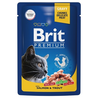 Brit Premium Пауч для взрослых кошек лосось и форель 85гр