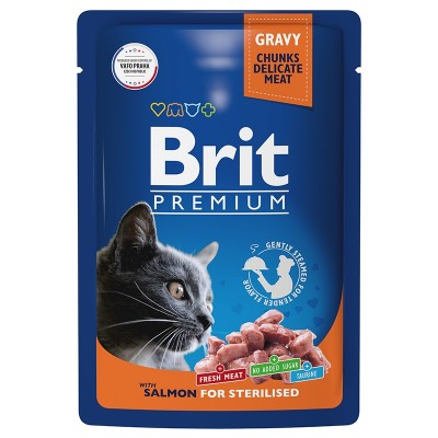 Brit Premium Пауч для взрослых стерилизованных кошек лосось в соусе 85гр
