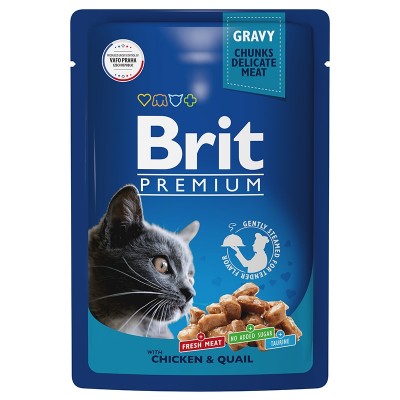 Brit Premium Пауч для взрослых кошек цыпленок и перепелка в соусе 85гр