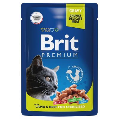 Brit Premium Пауч для взрослых кошек ягненок и говядина в соусе 85гр