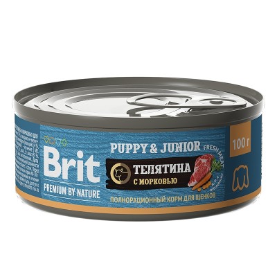 Brit Premium by Nature консервы с телятиной и морковью для щенков всех пород, 100гр