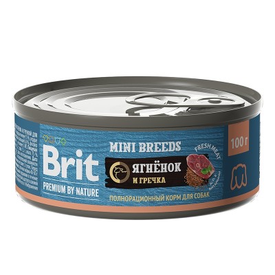 Brit Premium by Nature консервы с ягненком и гречкой для взрослых собак мелких пород, 100гр