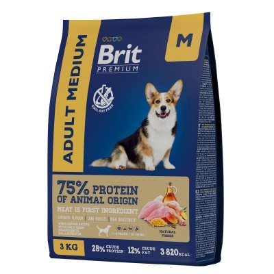 Brit Premium Dog Adult Medium с курицей для взрослых собак средних пород (10–25 кг)