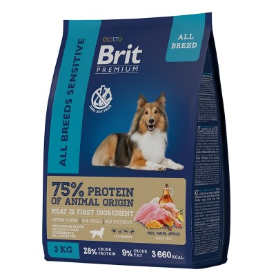 Brit Premium Dog Sensitive. с ягнен. и инд. для взр. собак всех пород с чувств. Пищевар