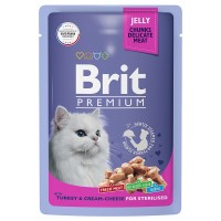 Brit Premium Пауч для взрослых стерилизованных кошек индейка с сыром в желе 85гр