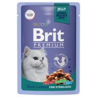 Brit Premium Пауч для взрослых стерилизованных кошек утка с яблоками в желе 85гр
