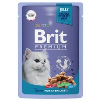 Brit Premium Пауч для взрослых стерилизованных кошек перепелка в желе 85гр