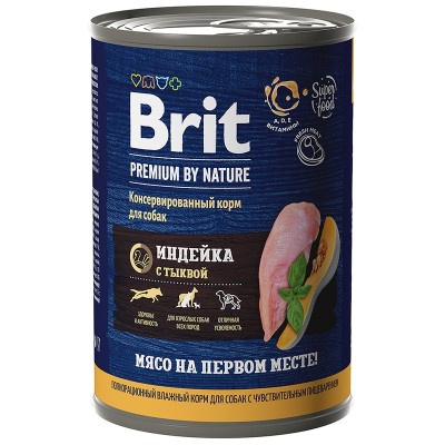Brit Premium by Nature консервы с индейкой с тыквой для взр собак всех пород с чувств пищ 410гр