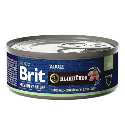 Brit Premium by Nature консервы с мясом цыплёнка для кошек, 100гр