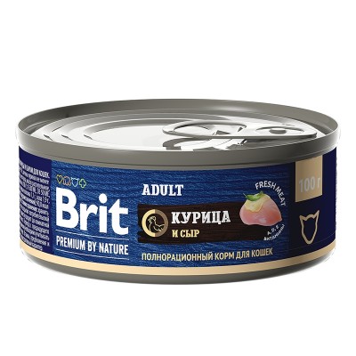 Brit Premium by Nature консервы с мясом курицы и сыром для кошек, 100гр