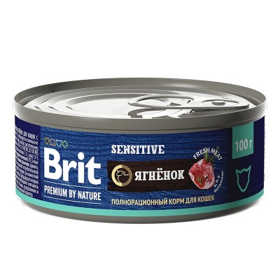 Brit Premium by Nature консервы с мясом ягнёнка для кошек с чувствительным пищеварением, 100гр