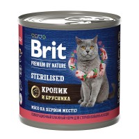 Brit Premium by Nature консервы с мясом кролика и брусникой для стерилизованных кошек 200гр
