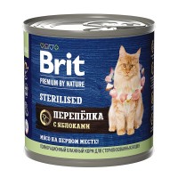 Brit Premium by Nature консервы с мясом перепёлки и яблоками для стерилизованных кошек 200гр