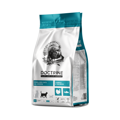 DOCTRINE Сухой корм беззерновой для стерилизованных кошек и кастрированных котов с индейкой и лососем
