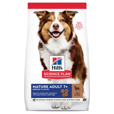 Hill's Science Plan Сухой корм для пожилых собак (7+)средних пород для поддержания активности и здоровья желудочно-кишечного тракта, с ягненком и рисом
