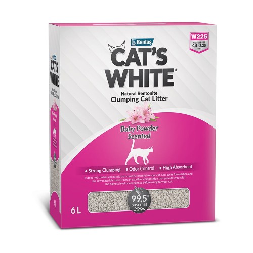 Cats White BOX Baby Powder Наполнитель комкующийся с ароматом детской присыпки для кошачьего туалета