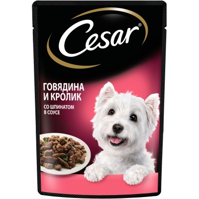 Cesar Влажный корм для взрослых собак, с говядиной, кроликом и шпинатом в соусе, 85г