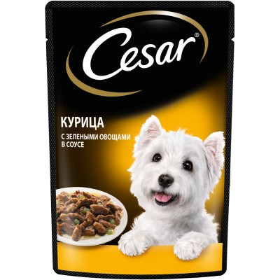 Cesar Влажный корм для взрослых собак, с курицей и зелеными овощами в соусе, 85г