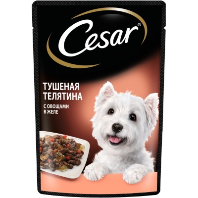 Cesar Влажный корм для взрослых собак, с тушеной телятиной и овощами в желе, 85г