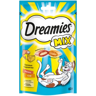 Dreamies Лакомство MIX для взрослых кошек, с лососем и сыром, 60г
