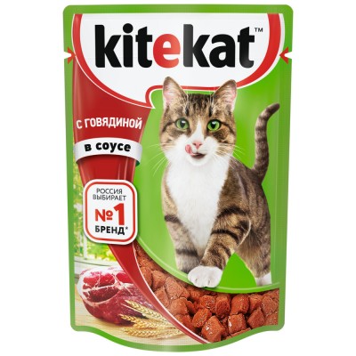 Kitekat Влажный корм для кошек с сочными кусочками говядины в соусе, 85г