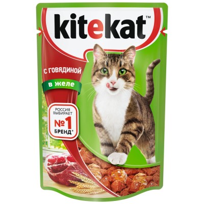 Kitekat Влажный корм для кошек с сочными кусочками говядины в желе, 85г