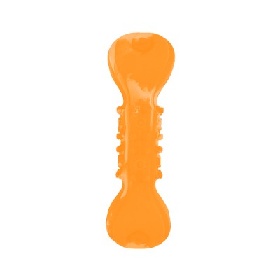 Mr.Kranch Игрушка для собак Гантель дентальная и пищалкой 22 см оранжевая с ароматом бекона