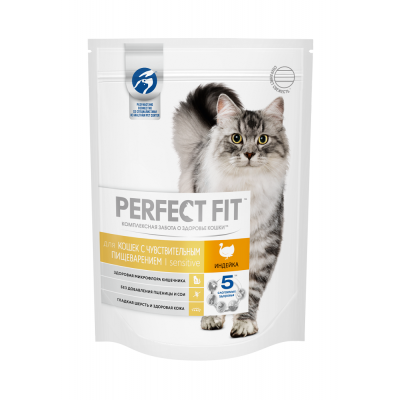 PERFECT FIT™ Корм сухой полнорационный "Индейка" для взрослых кошек с чувствительным пищеварением с индейкой