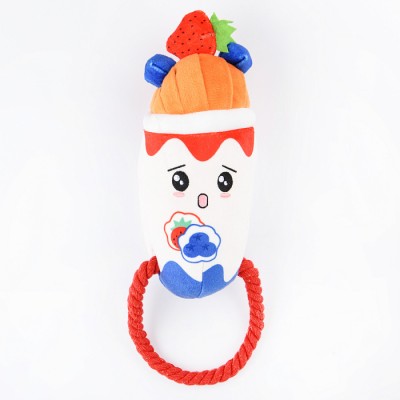 Mr.Kranch Игрушка для собак Йогурт плюшевая с канатиком  и пищалкой 19 см