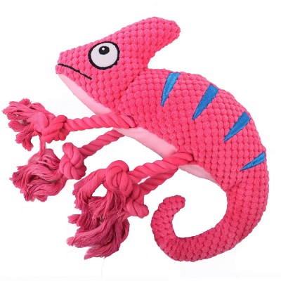 Mr.Kranch Игрушка для собак Хамелеон плюшевая с канатиками и пищалкой 26 см розовая
