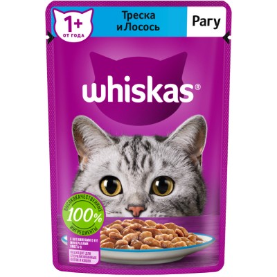 Whiskas Влажный корм для кошек рагу с лососем и треской, 75г