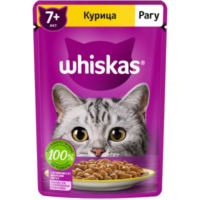 Whiskas Влажный корм для кошек старше 7 лет рагу с курицей, 75г