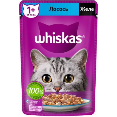 Whiskas Влажный корм для кошек желе с лососем, 75г